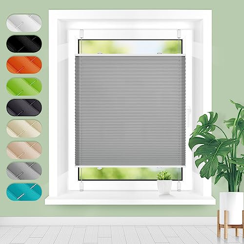 Homland Plissee ohne Bohren Klemmfix B35 x H100 cm Grau, Plissees für Fenster und Tür, Jalousie Easyfix Plisseerollo mit Klemmträger Sonnenschutz und Sichtschutz lichtdurchlässig Rollo