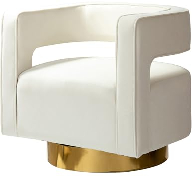 HULALA HOME Sessel gemütlich Loungesessel Clubsessel mit ergonomische Rückenlehne und goldenem Metallgestell drehbar Lesesessel aus Samt für Wohnzimmer und Schlafzimmer, Weiß
