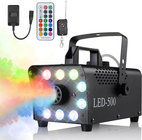 Macchina del fumo da 500 W con 10 LED RGB e telecomando wireless, adatta per feste, effetto discoteca, Natale, matrimoni, spettacoli teatrali