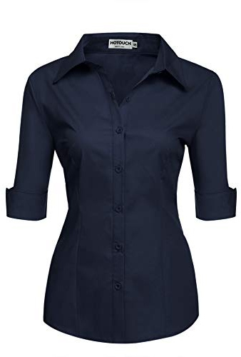 Blouses for Women uk Cotton Fitted Shirt Ladies 3/4 Sleeve Office Shirts