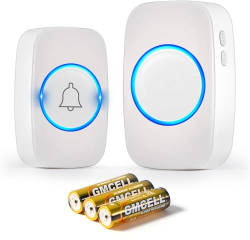 Blendura Sonnette sans Fil Exterieur Etanche 300 Mètres, IP44 Étanche Carillon Electronique, Kit de Carillon avec Récepteurs Enfichables, 60 Mélodies au 5 Niveaux Volumes pour Maison au Bureau, Blanc