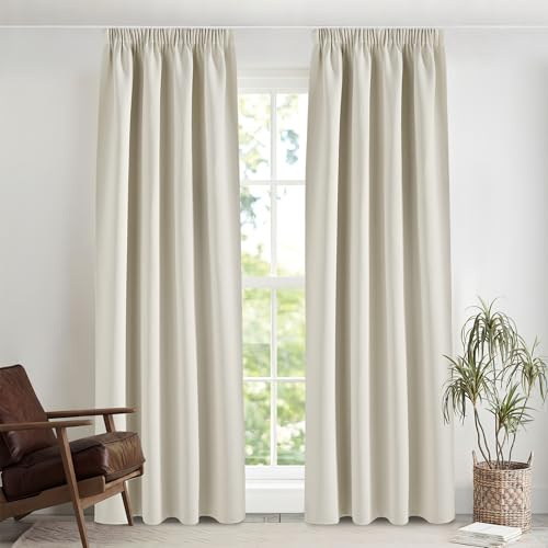 PONY DANCE Cortinas Salon Modernas 2 Piezas, Cortinas Opacas Termicas Aislantes con Ganchos para Riel para Dormitorio Matrimonio,140x260cm,Beige Claro