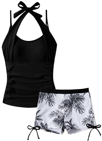 Happy Cherry flicka baddräkt 2-delad tankini med remmar tryckta badshorts med dragsko barn badmode tonåring badkläder sommar strand