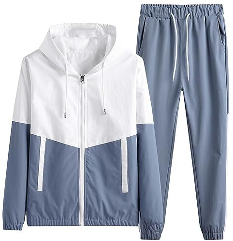 Tuta sportiva da uomo, taglie forti, 4 pezzi, set da 2 pezzi, a maniche lunghe, con cappuccio, con chiusura lampo, oversize, tuta da jogging con tasca e coulisse, per il tempo libero, taglie M-6Xl