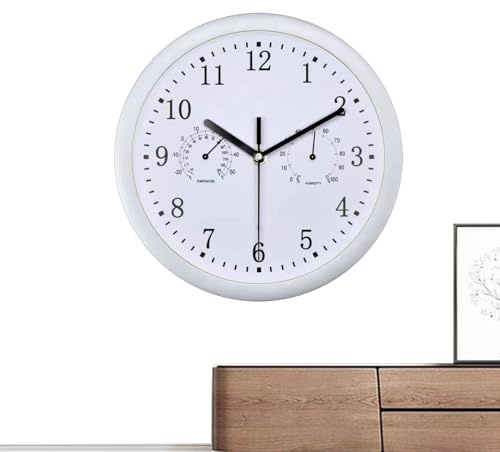 Ruwshuuk Reloj Exterior | Gran Reloj De Jardín con Alarma - Reloj de Pared Retro para Interior y Exterior con Higrómetro - para Jardín, Piscina, Sala de Estar y Más