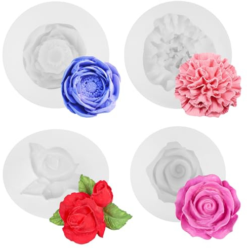 Silikonformar gjutformar 3D för gör-det-själv handgjorda – 4 stycken silikonform blommor lätt att ta bort, gjutformar silikon för mat och ljus, ljusformar blommor lätt att rengöra