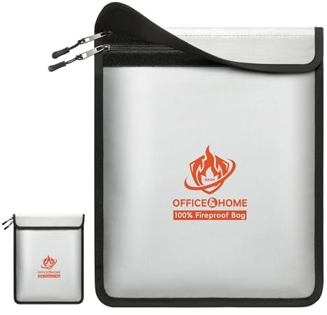 Upgraded Fireproof Document Bag (2200℉), 15”x 11” Waterproof Fireproof Money Bag for Cash with Zipper, Fireproof Safe for Home&Office, Important Document Storage Organizer for Valuables, Certificate
