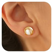 Turandoss Pearl Drop Earrings for Women, Dainty Gold Pearl Earrings | 14K Gold Plated Hypoallergenic Pearl Earrings Gold, Natural Pearl Drop Earrings, Birthday Jewellery Gifts for Women Girls