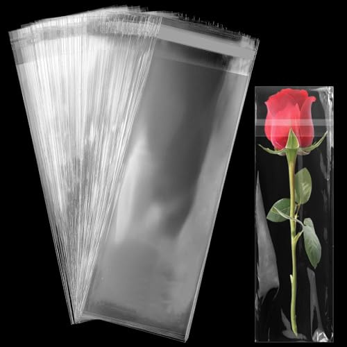TXXATX 100 bolsas de plástico autoadhesivas de 9 x 20 cm, bolsas de celofán transparentes, bolsas largas de OPP, bolsas de celofán reutilizables para bolsas de velas, collares, nueces, caramelos