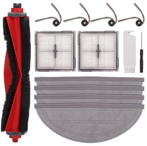 13 Pack Q10 S5 Accessories Replacement Compatible with Roborock Q10 S5/S5+/X5/X5+ Robot Vacuum Replacement Kit , 1 Main Brush, 4 Side Brush, 2HEPA Filter, 4 Mop Pads, 1 Cleaning Brush, 1 Screwdriver