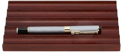 MAYJOYDIY Wooden Pencil Holder Walnut Desk Pen Organizer Tray with 5 Grids
