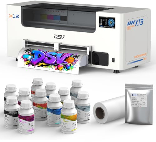 DSV A3+ Plus XP600 DTF Printer, Automatic Cleaning & White Circulation, 2X Speed Print Compared to L1800, 5” LED Multi-Function Touch Screen, One-Click to Print, 2-Year Free Ink