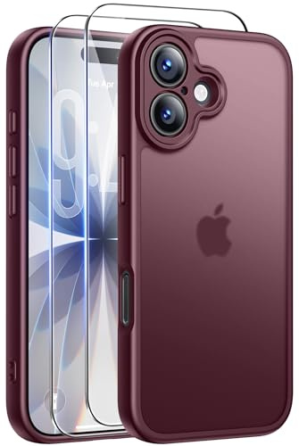 FLLAO Coque pour iPhone 17 avec 2 Pièces de Verre Trempé, Militaire Étui de Mince Bumper Housse, Silicone en Gel TPU Souple Compatible avec iPhone 17 - Bordeaux