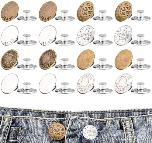 16 stycken sömlösa jeansknappar nytt mönster 8 stilar vintage silver och brons knappar metall tryckknappar midja gör-det-själv reparation och justering mer åtsittande byxor