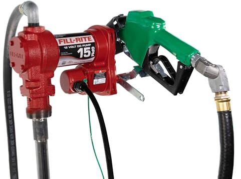 Fill-Rite FR1220HDSQ 12V 15 GPM Fuel Transfer Pump with Discharge Hose, Automatic Nozzle – Green, & Swivel | Gasoline, Diesel, Kerosene, Ethanol Blends, Methanol Blends, & Biodiesel