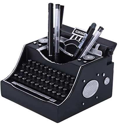 NCQIXIAO Vintage Schreibmaschine Bleistifthalter für Schreibtisch, kreativer Stifthalter Organizer Tasse für Büro, Schule und Zuhause (schwarz)