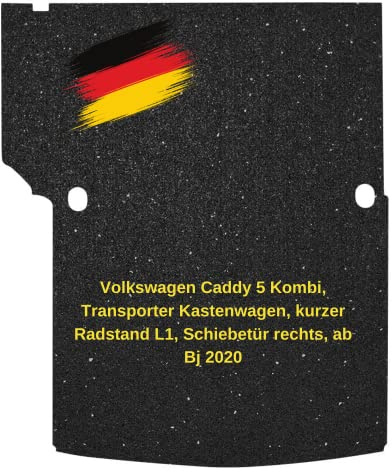 aruma® Antirutschmatte Laderaummatte maßgeschneidert kompatibel für VW Caddy 5, Kastenwagen, kurzer Radstand L1, Schiebetür rechts, 5. Generation, auf Holzboden gemessen ab Baujahr 11/2020