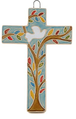 Palais du Rosaire Croix Religieuse en Céramique décorée d'une Colombe 10cm - Croix religieuse - Culte Chrétien en Céramique