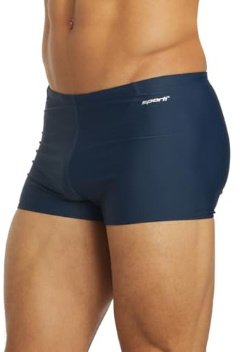 Sporti Men's Square Leg Swimsuit - Swim Briefs for Mens - Swimming Shorts Trunks - Adult's Athletic Jammers - Solid Swim Square Leg Swimsuit - Navy - 32