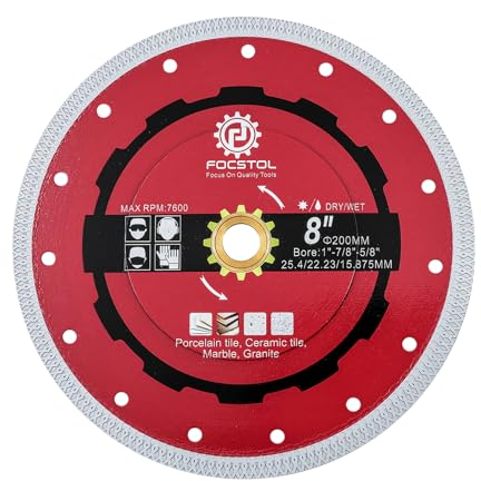 FOCSTOL Disque Diamant Carrelage - 200mm x 25,4mm Lame Scie Diamant pour Porcelaine Céramique Carrelage Marbre Granit Quartz avec X Mesh Jante