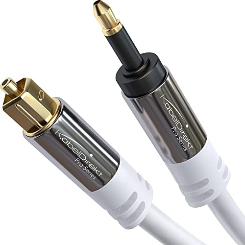 KabelDirekt – Mini-TOSLINK optisk ljudkabel med signalskydd – 0,5m – Vit (Mini-TOSLINK till TOSLINK, digital S/PDIF-kabel/fiberoptisk kabel för soundbars, stereosystem/förstärkare, Hi-Fi)