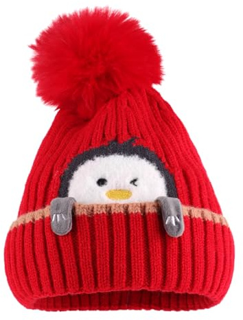 MASOCIO Gorro Bebe Niño Niña Invierno Gorros Punto Sombrero Pompon 6 12 18 Meses Bebé 2 Termico Gorrito 1-3 Años Rojo