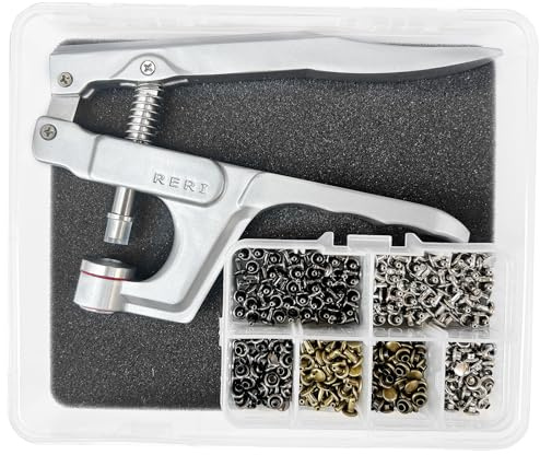 RERI Lädernitar med tång, 6 mm metall dubbelhätta, tryckknappar för gör-det-själv hantverk, reperation, handgjorda, gör-det-själv-kläder (kit)