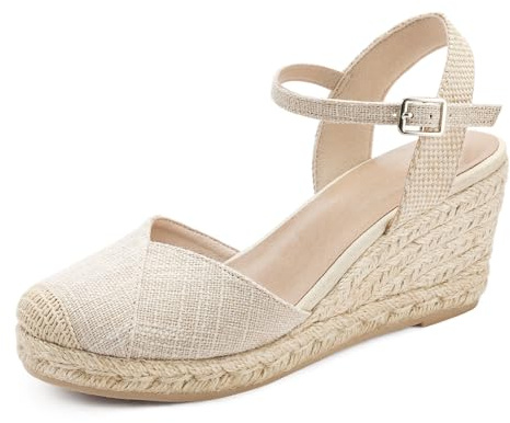 Qonetic Women's Closed Toe Platform Sandals Summer Buckle Ankle Strap Espadrilles Wedge Sandals