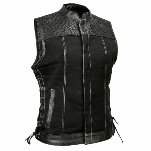 Milwaukee Leather MDL4052 Women's 'Skelly' Black Motorcycle Denim Vest w/Skull Embroidery - 2X-Large