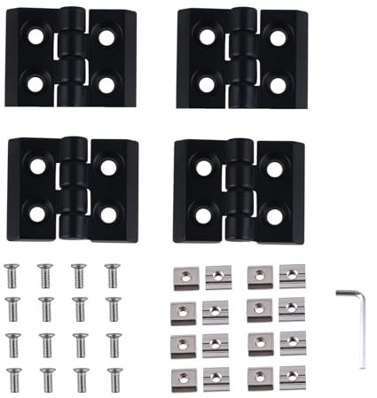 SUKITMISO 4 Stück Metallscharnier, Verbinder Scharnier M4, Scharnier Faltbare Türscharniere, M4 Schwarz Klappscharnier mit Nutenstein und Schrauben für 2020 Aluprofil Geschlossene Innen-und Außentüren