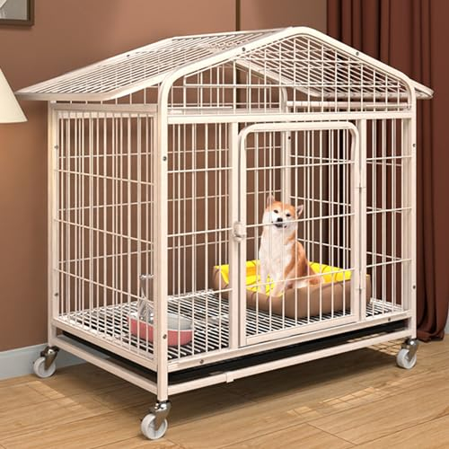 RUYICZB Hundekäfig Hundebox Für Zuhause Hundetransportbox Gitterbox Hund Mit Bodenschale Türen Rollen Haustierkäfig Outdoor Indoor Für Kleine Und Mittlere Hunde,Weiß,33.5 Lx23.6 Wx36.6 H