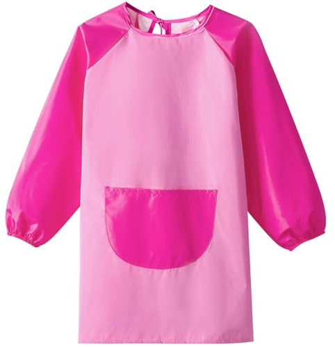 1 pcs Blouse Peinture Enfant Imperméable Tablier de Peinture Enfant avec Poches, imperméable, réglable, pour L'école Activités, Cuisine,Peinture, Coloriage, Convient aux Enfants de 5 à 12(rose)