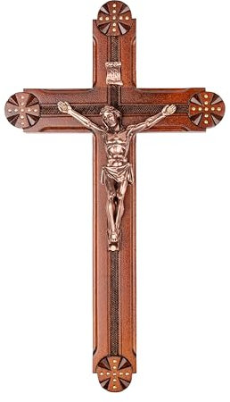 Woodvio - Handcrafted wooden wall cross, Hand carved finish, Catholic crucifix