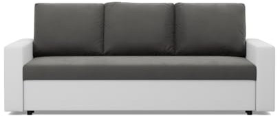 Mebligo - Sofa Dreisitzer Wohnzimmer mit Schlaffunktion, Bettkasten und Kunsteleder 220x92x92 (BxHxT) Grau und Weiß Luna, Schlafsofa Platzsparend, Schlafcouch, Sofabett, Sofa Bed, Bettsofa