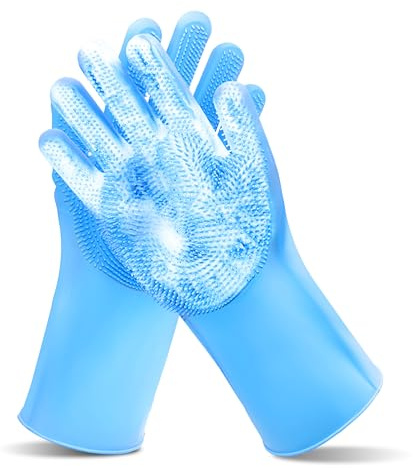 Maiiu Pet Grooming Gloves—Heat Resistant Dog Washing Gloves with High-Density Teeth, Dog Bath Scrubber with Enhanced Five Finger Design, Silicone Gloves for Dogs and Cats Bathing, Massage (Blue)