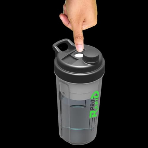 PRO Rapid Protein Shaker Bottle | 600ml Shaker Bottle | Protein Shake Bottle with Push-Button Powder Mixing Compartment | Clump-Free Shaker for Protein Shakes & Hydration | BPA Free & Dishwasher Safe
