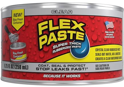 Flex Paste, Waterproof Paintable Putty, Spackle Sealant, Fill Gaps Cracks Holes - Block Out Water and Air - UV Resistant - Walls, Drywall, EPDM, Concrete, Roof, RV Repairs, Clear, Half-Quart
