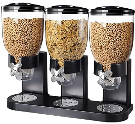 Dispensador triple de cereales con 3 compartimentos, dispensador de granos de almacenamiento para caramelos, nueces, granola, aperitivos