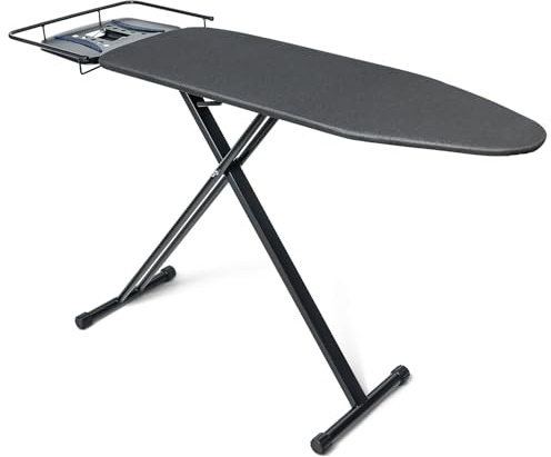 Duwee Extra bred stor strykbräda, kraftiga strykbrädor med ångstrykjärn, 15 mm dubbla lager stoppningar, 123 x 44 cm, svart