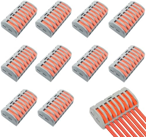 Srvauyea 10 Pezzi Connettori per Cavi Elettrici a 8 Porte, Connettori Compatti con Leva, Morsetti Elettrici Rapid, Blocchi di Collegamento Elettrici per Installazioni Domestiche e Industriali
