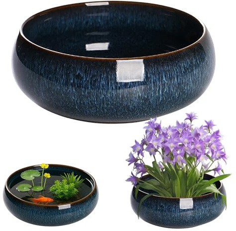 Ciotola Lotus Vaso per Piante, Vaso per Bonsai Lotus, Vaso per Fiori in Ceramica da 16,8 Cm, Vaso per Bonsai in Ceramica con Finitura Smaltata Unica, Vaso per Piante in Ceramica per Decorazione del