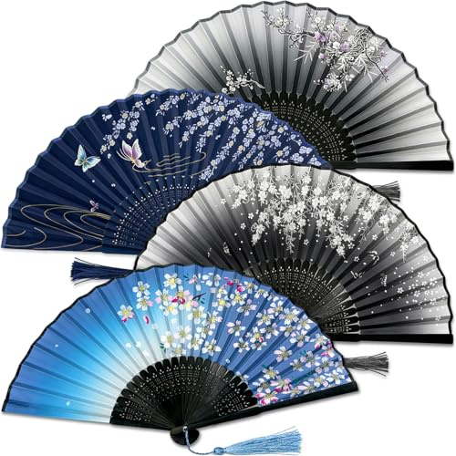 Evance 4pcs Abanico Plegable Abanico Mano Abanico Japones Boda Abanicos Plegable Abanicos para Fiesta Verano/Actuación/Baile/Decoraciones/Artesanía/Boda/Regalo