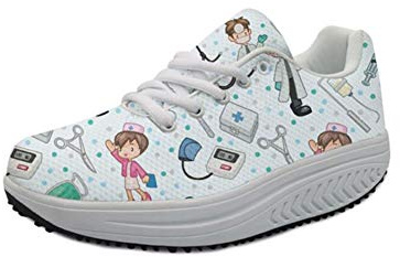 Showudesigns infirmière Baskets Femmes Compensees Chaussure de Sport Gym Fitness Respirantes Mode Sneakers Minceur Chaussures Basses Plateforme Talon de 5 cm