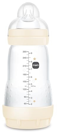 MAM Easy Start Anti-Colic A122, Patented Anti-Colic Bottle with Teat 2 Made of SkinSoftTM Ultra-Soft Silicone for Babies from 2 Months, 260 ml, Neutral, Self-Sterilising in 3 Minutes
