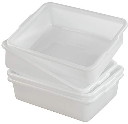 Annkky 4 Pack Shallow Wash Basin, White Plastic Rectangular Bowl