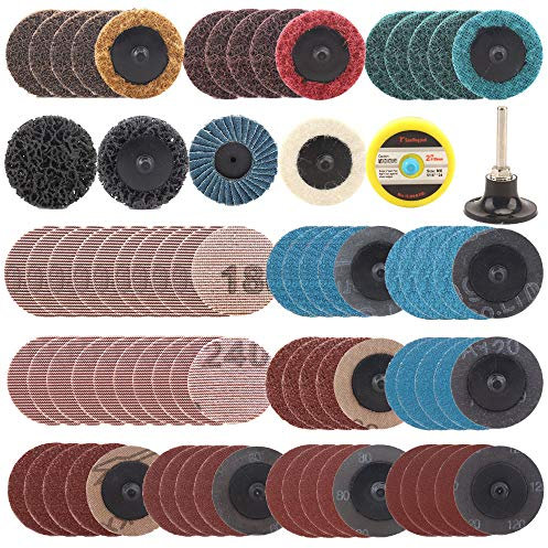 SI FANG 81Pcs 2 Inch Sanding Discs Set with Dust Free Mesh Sanding Disc, Roll Lock Quick Change Sanding Pads, Surface Conditioning Tool Die Grinder Attachments for Prep Strip Grind Polish Finish