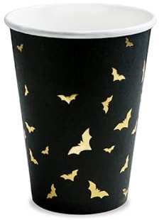 PartyDeco KPP20-EU2 – kopp/dryckeskopp av papper – Halloween – svart med gyllene fladdermöss – 220 ml (7,4 oz) – 6 st.