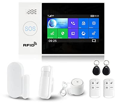 Sistema de alarma de seguridad doméstica inteligente Tuya – WiFi, GSM, kit antirobo con pantalla táctil, aplicación móvil, control remoto, activación y desactivación RFID (set A)