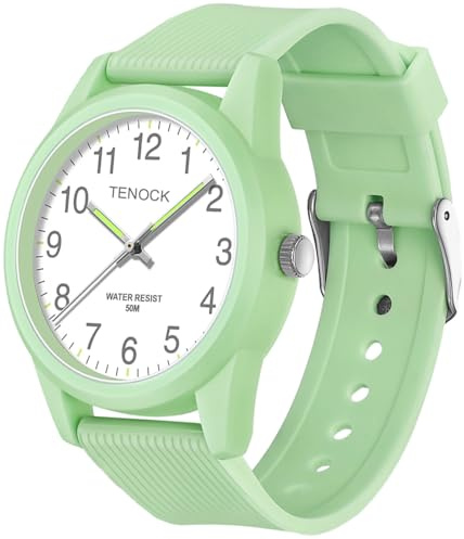 TENOCK Reloj para Niños y Niñas - Aprender La Hora, 50m Impermeable, Fácil De Leer, 4-12 Años, Gran Regalo De Cumpleaños (Verde)