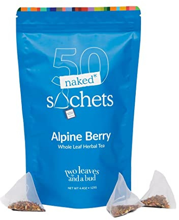 Two Leaves and a Bud Alpine Berry - 50 Naked Tea Sachets, Naturally Caffeine Free, Whole Leaf Herbal Tea in Eco-Friendly Unwrapped Compostable Sachets, Resealable Bag, 50 Count (Pack of 1)